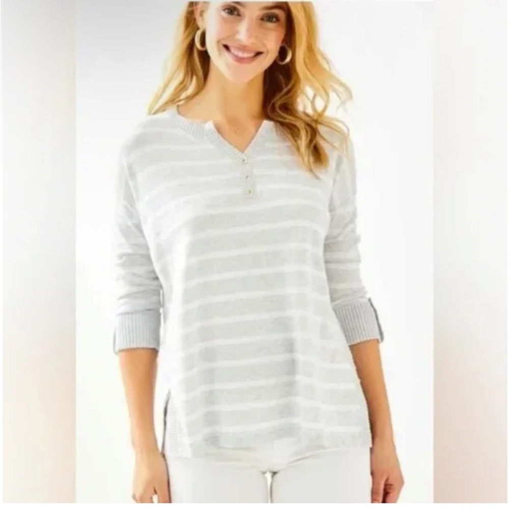 M15 Lilly Pulitzer Faraway Sweater Heathered‎ seaside Grey Stripe